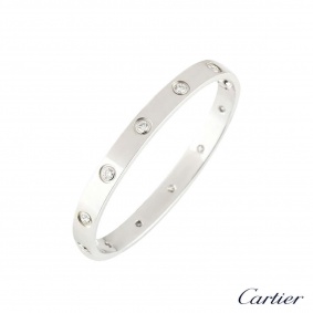 Cartier White Gold Full Diamond Love Bracelet Size 17 B6040717